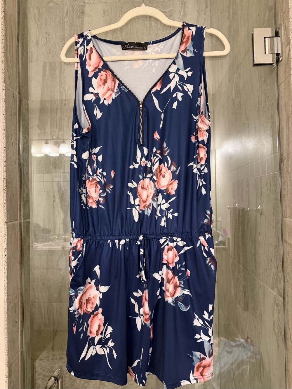 Floral Zip-Front Navy Romper